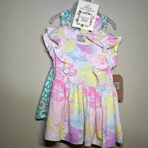 Baby girl dresses set of two size 6/9 months with matching bow